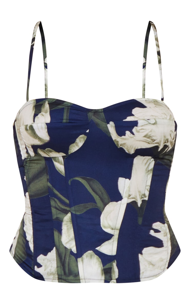 Navy Floral Print Structured Corset Top image 5