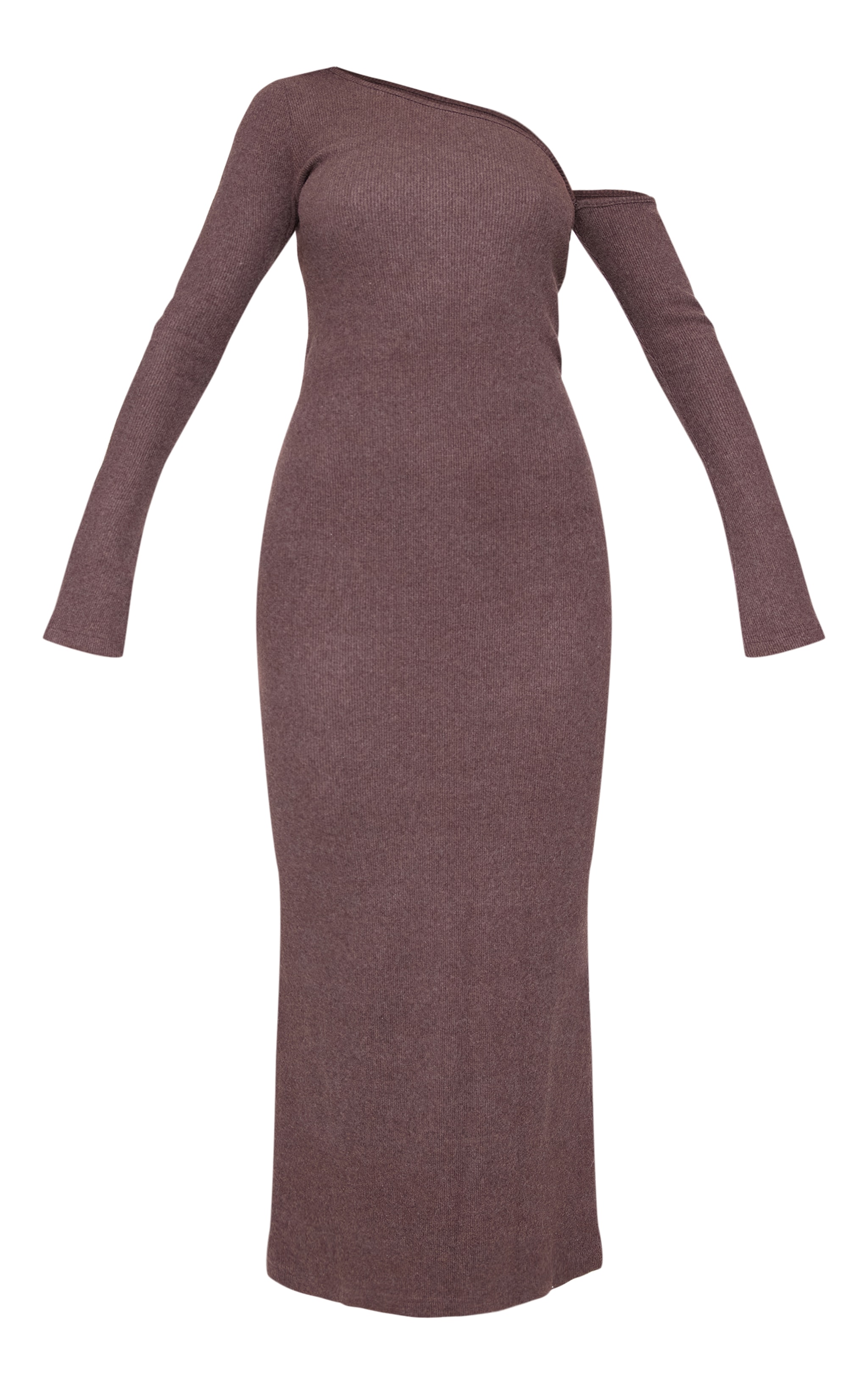 Robe longue asymétrique brossée épaisse chocolat à détails froncés image 5