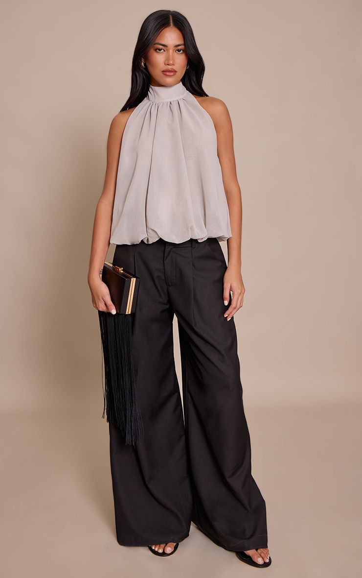 Grey Chiffon Bubble Hem Top image 3