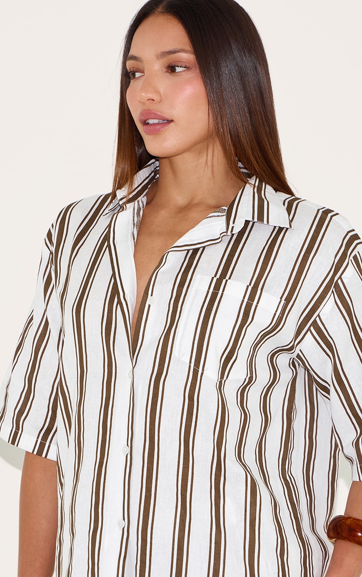 Tall Chemise oversize en effet lin beige à rayures image 4