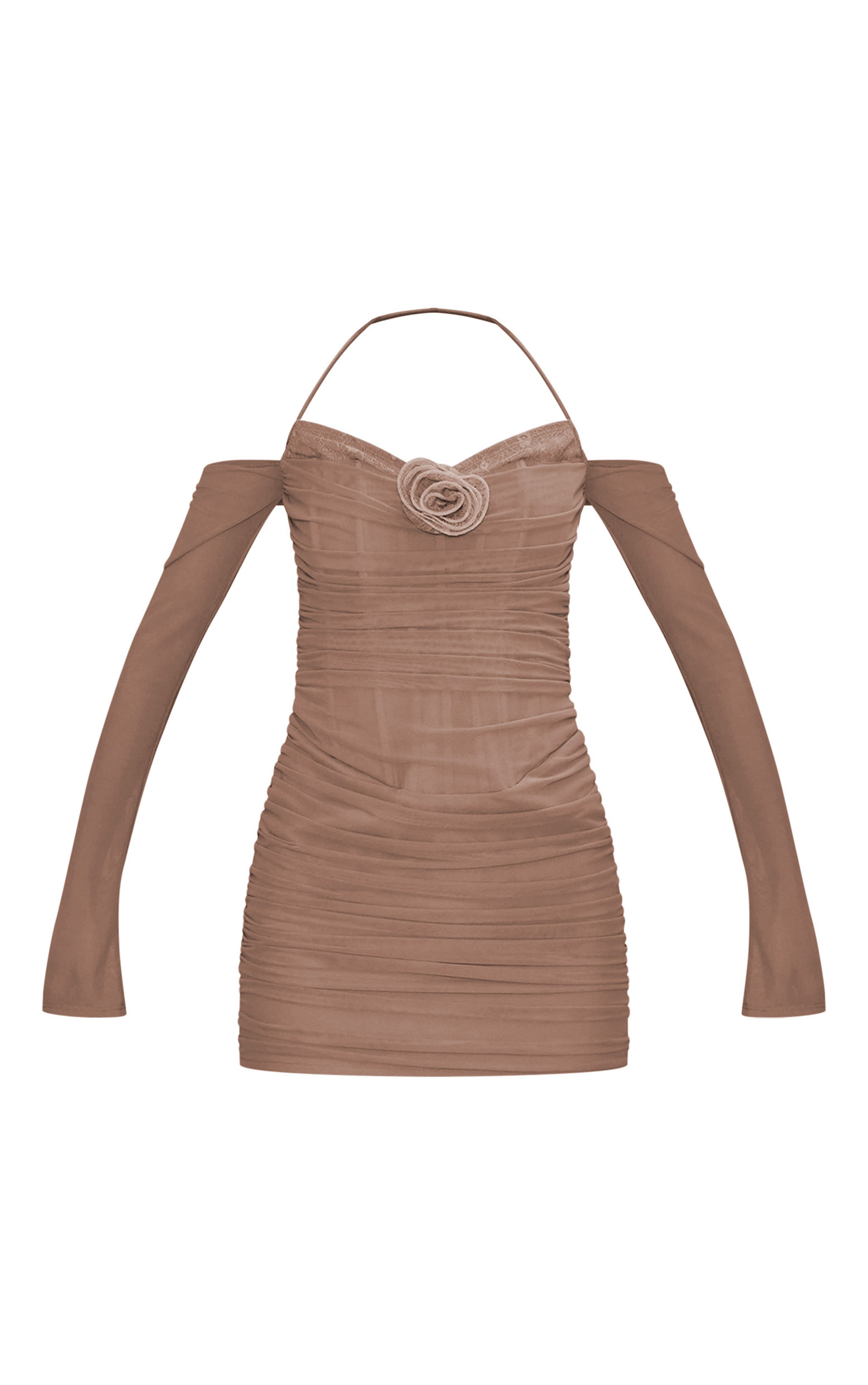 Nude Mesh Ruched Layered Corset Bodycon Dress image 5