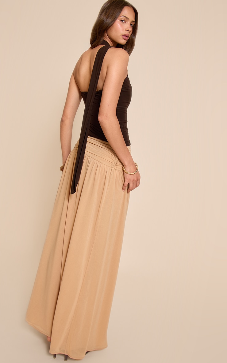 Sand Chiffon Ruched Drop Waist Maxi Skirt image 3