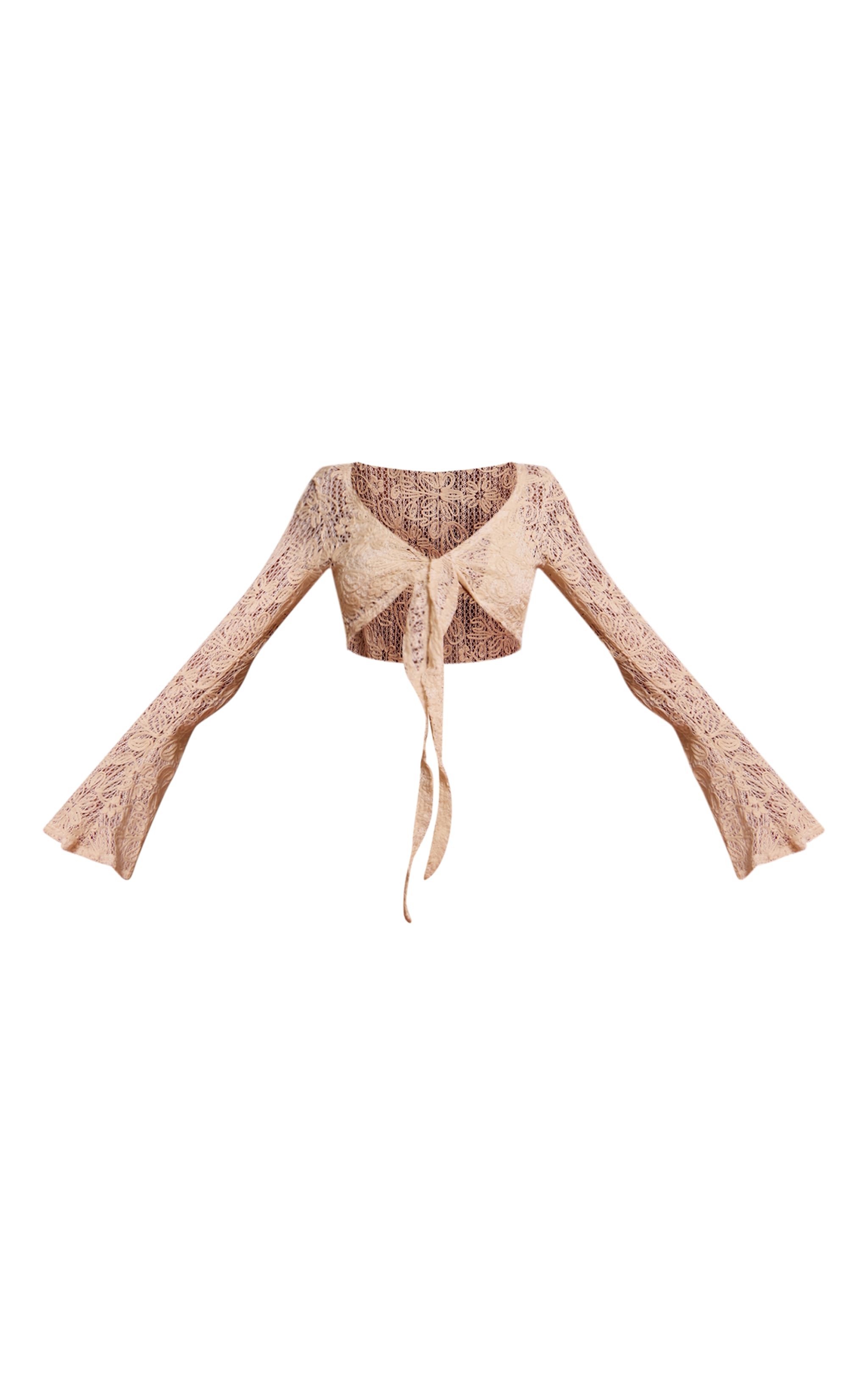 Cream Flower Embroidered Long Sleeve Tie Front Beach Top image 5