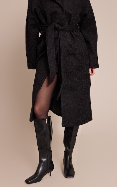 Black Soft PU Snip Toe Kitten Heel Knee High Boot