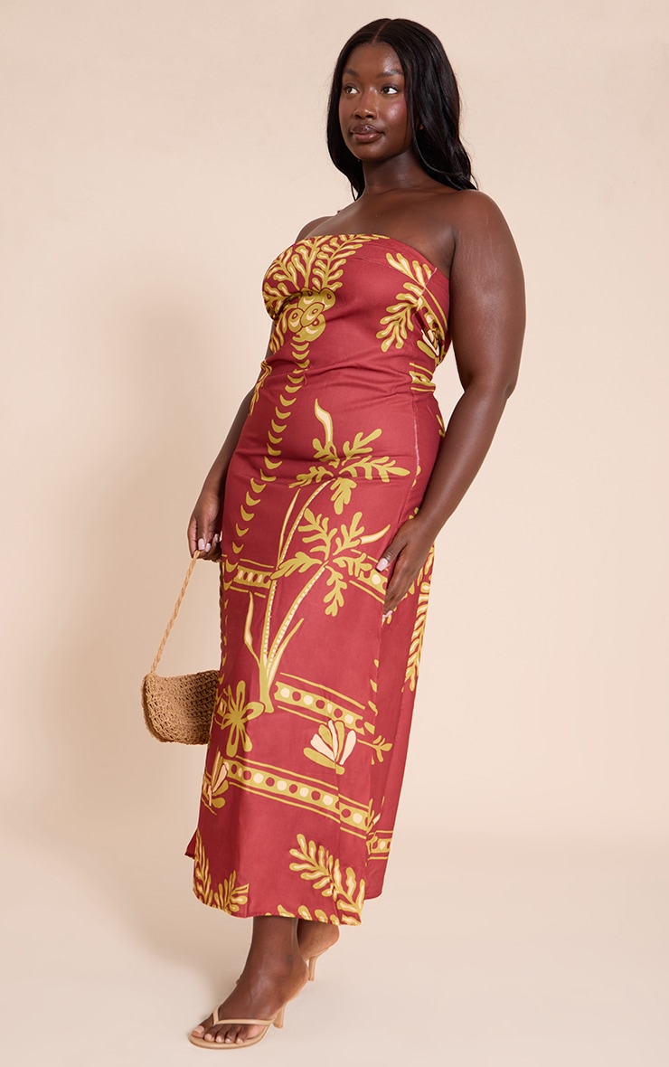 Plus Robe bustier longue tissée chocolat imprimé palmiers image 3