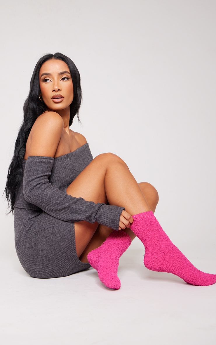 Hot Pink Fluffy Ankle Socks image 2