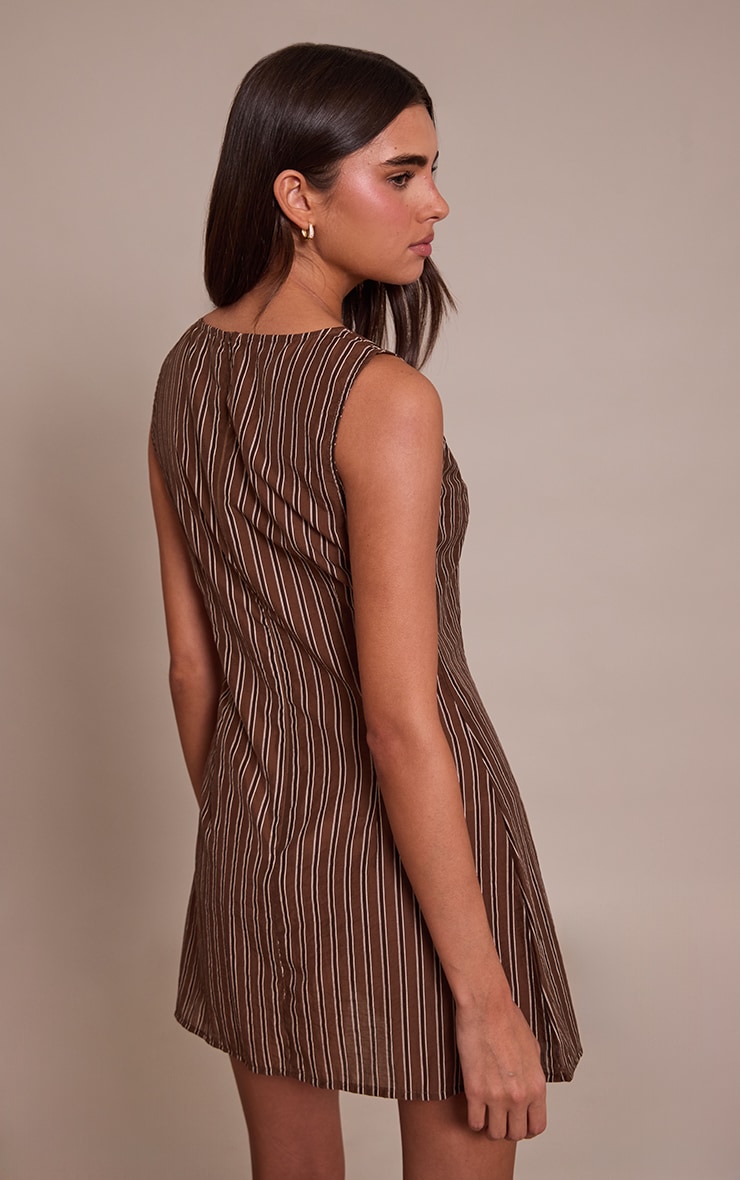 Brown Striped Boat Neck Shift Dress image 2
