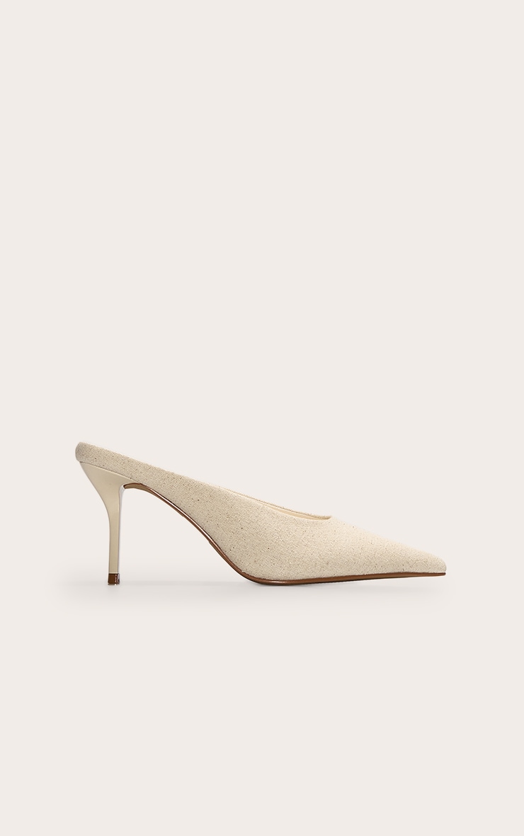 Natural Woven Point Toe Mid Stiletto Heeled Court Mules image 5