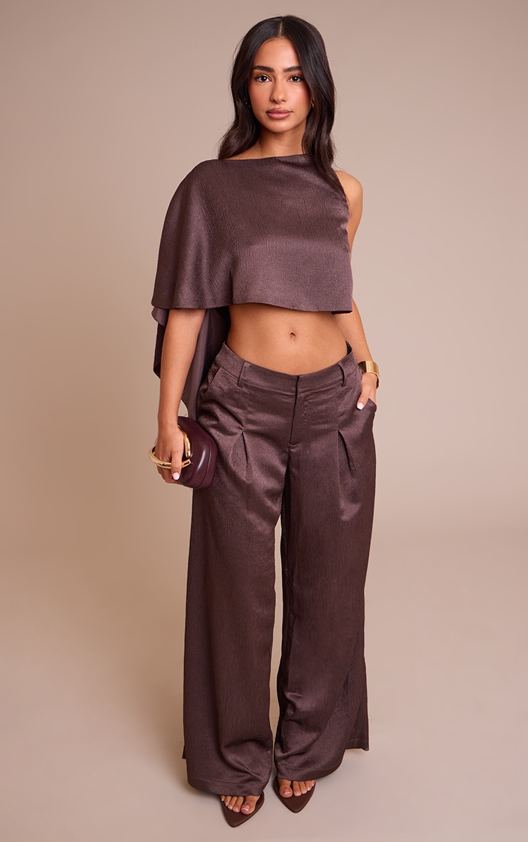 Petite Taupe Textured Satin Wide Leg Pants  image 1