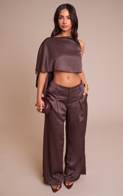 Petite Pantalon large satiné texturé taupe