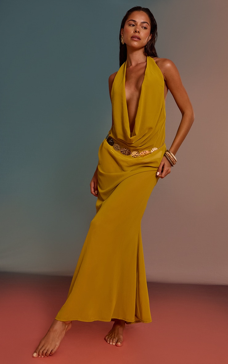 Mustard Plunge Front Open Back Beach Dress image 3