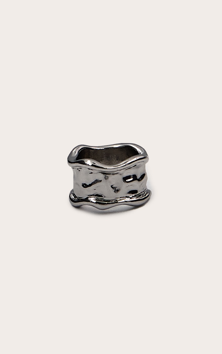 Silver Textured Abstract Ring image 2