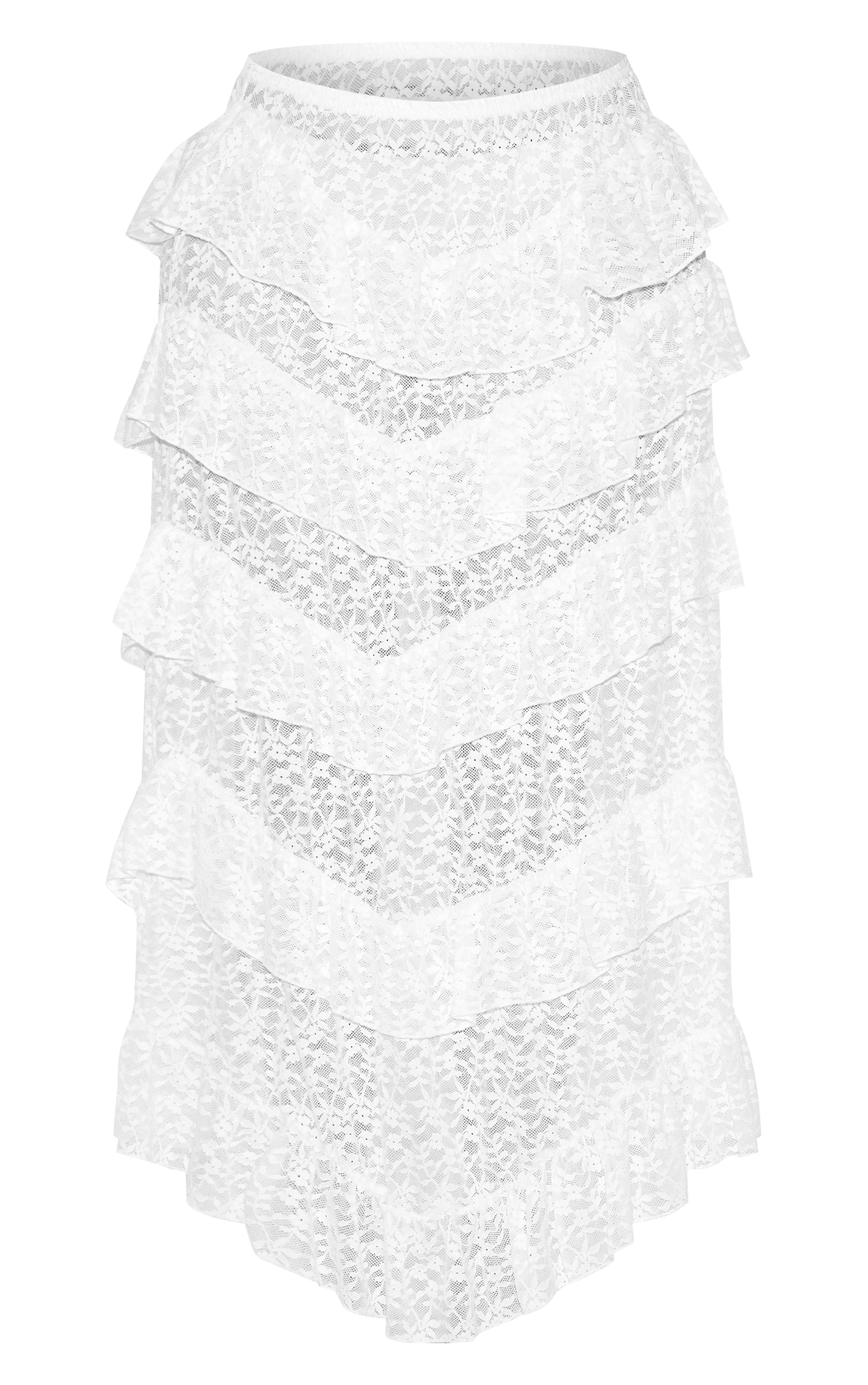 Plus White Premium Lace Tiered Floaty Maxi Skirt image 5