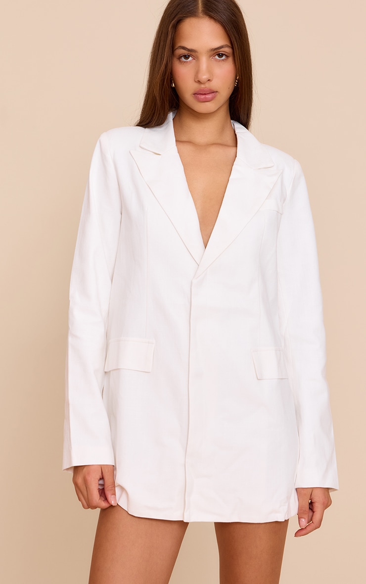 White Linen Blend Blazer Dress image 1