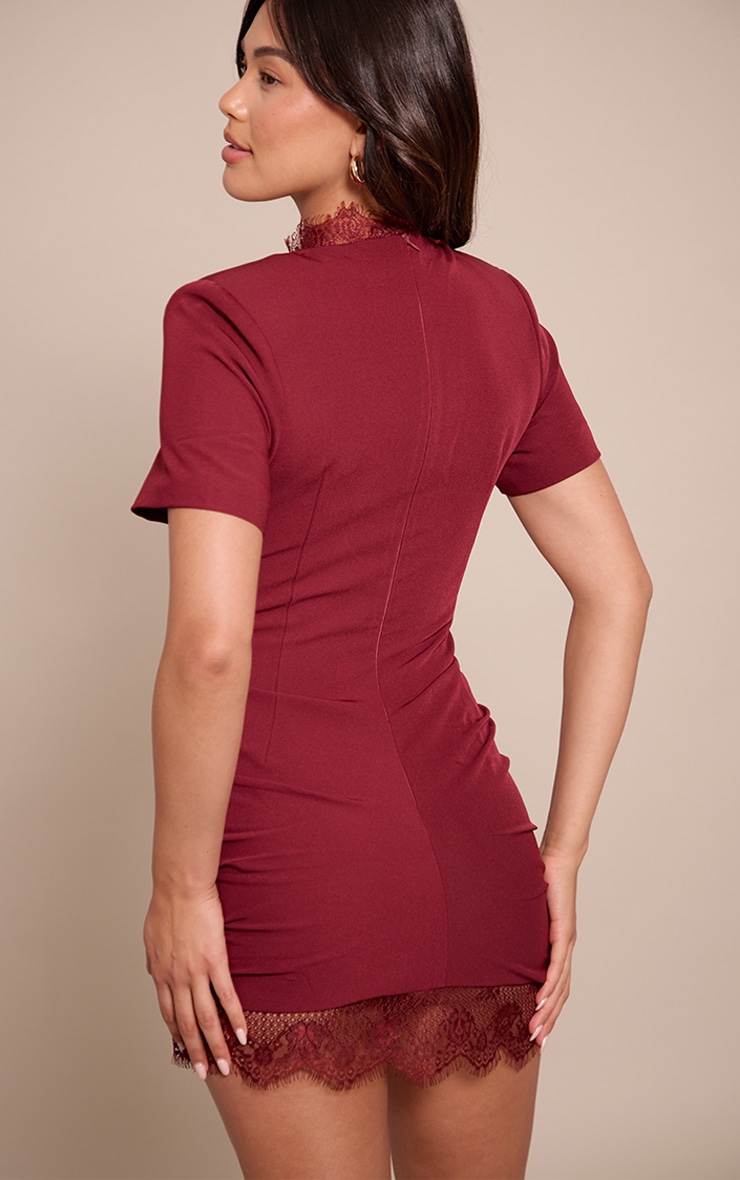 Plum Woven Key Hole Lace Trim Mini Dress image 2