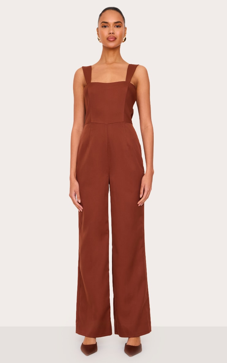 Chocolate Woven Cut Out Bow Detail Jumpsuit image 3