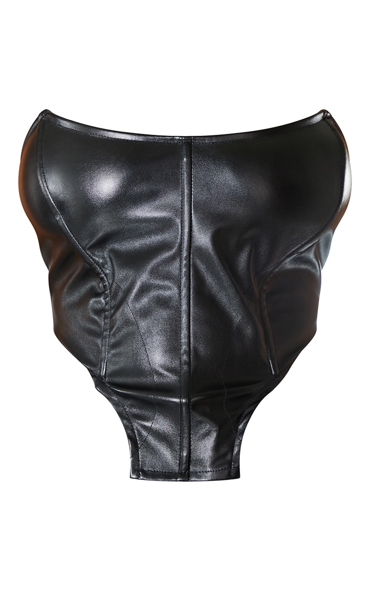 Black Faux Leather Square Dip Hem Corset image 5