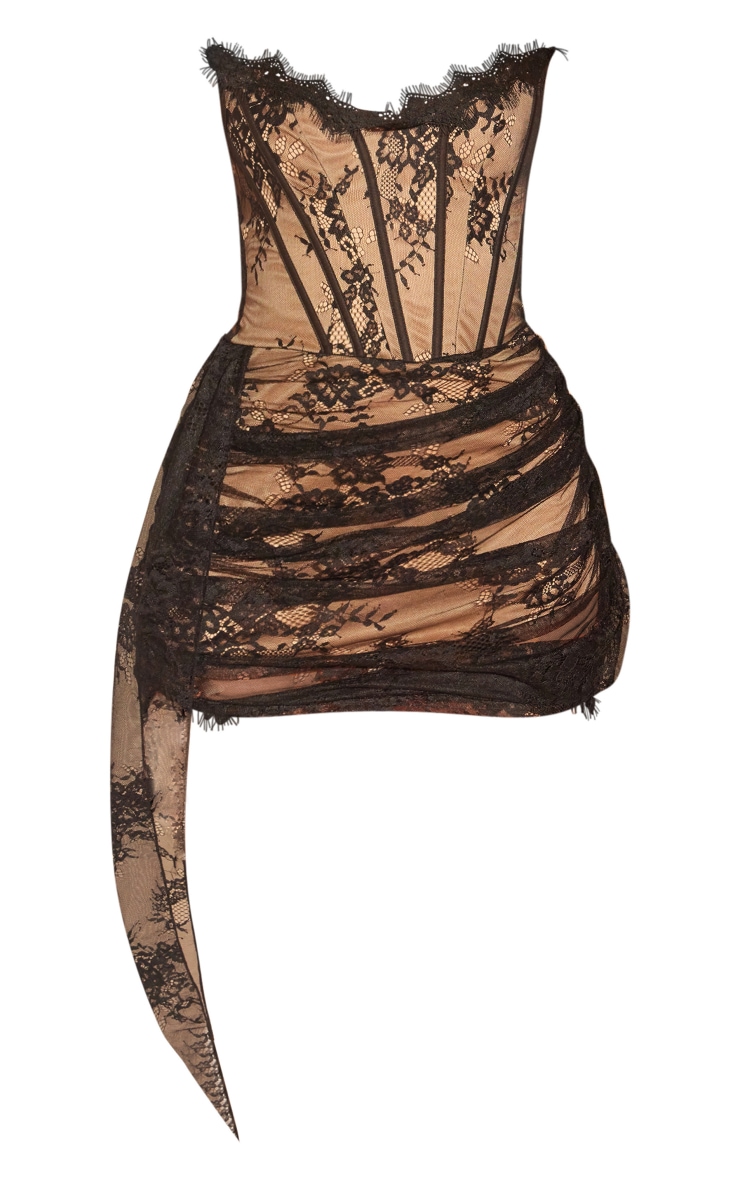 Black Lace Detail Corset Bandeau Mini Dress