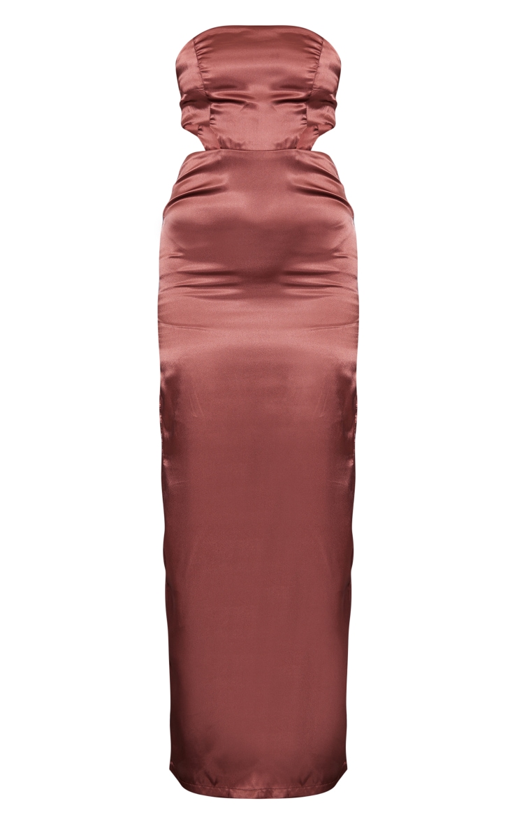 Chocolate Satin Cut Out Bandeau Maxi Dress image 5