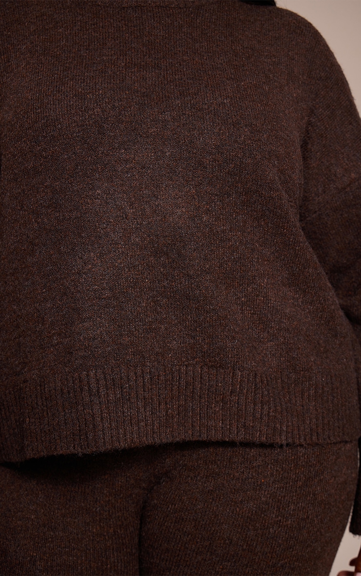 Plus Chocolate Marl Knitted Cropped Crew Neck Sweater image 4