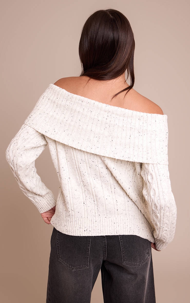 Light Grey Speckle Cable Knit Bardot Sweater image 2