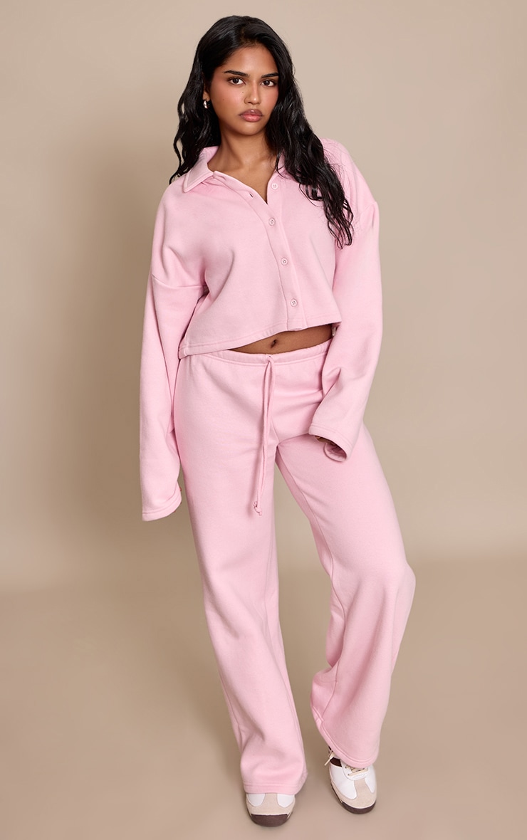 Petite Pink Cropped Button Up Collared Sweatshirt  image 3