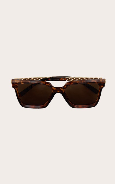 Brown Tortoise Metal Arm Detail Squared Sunglasses