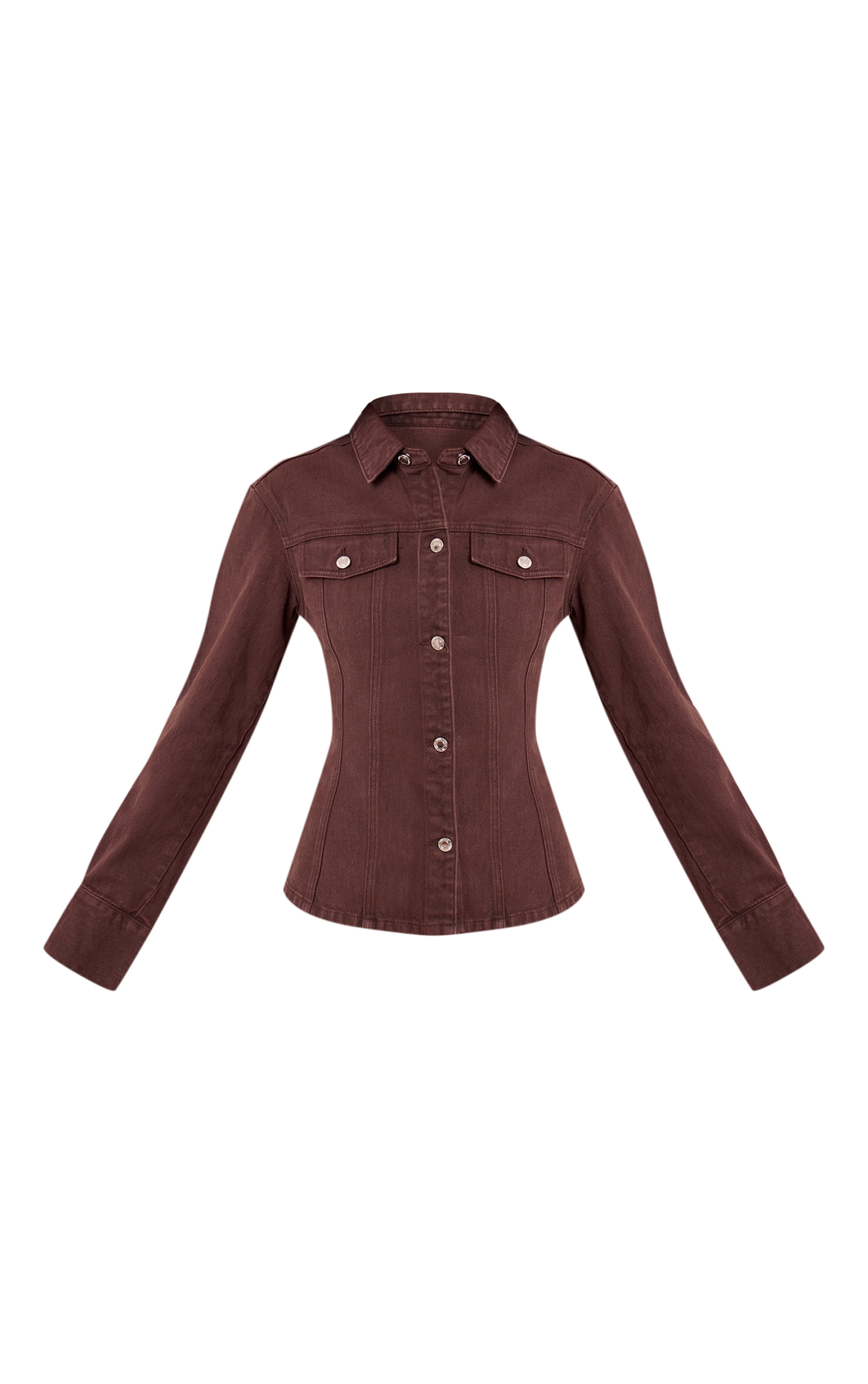 Tall Chocolate Long Sleeve Fitted Denim Shirt image 5