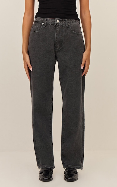 Grey High Waist Straight Leg Jeans