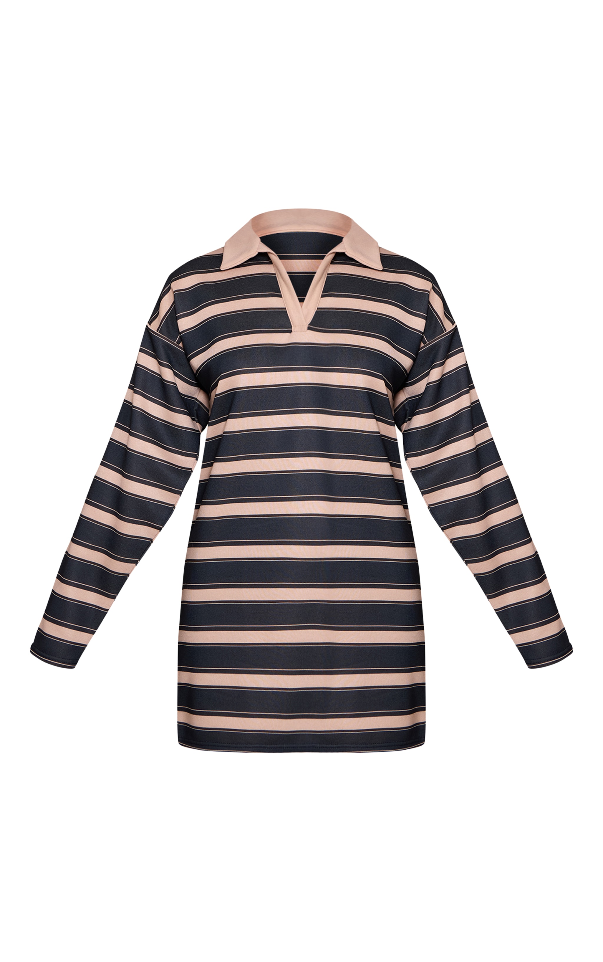 Black Contrast Striped Collar Detail Long Sleeve Shift Dress image 5