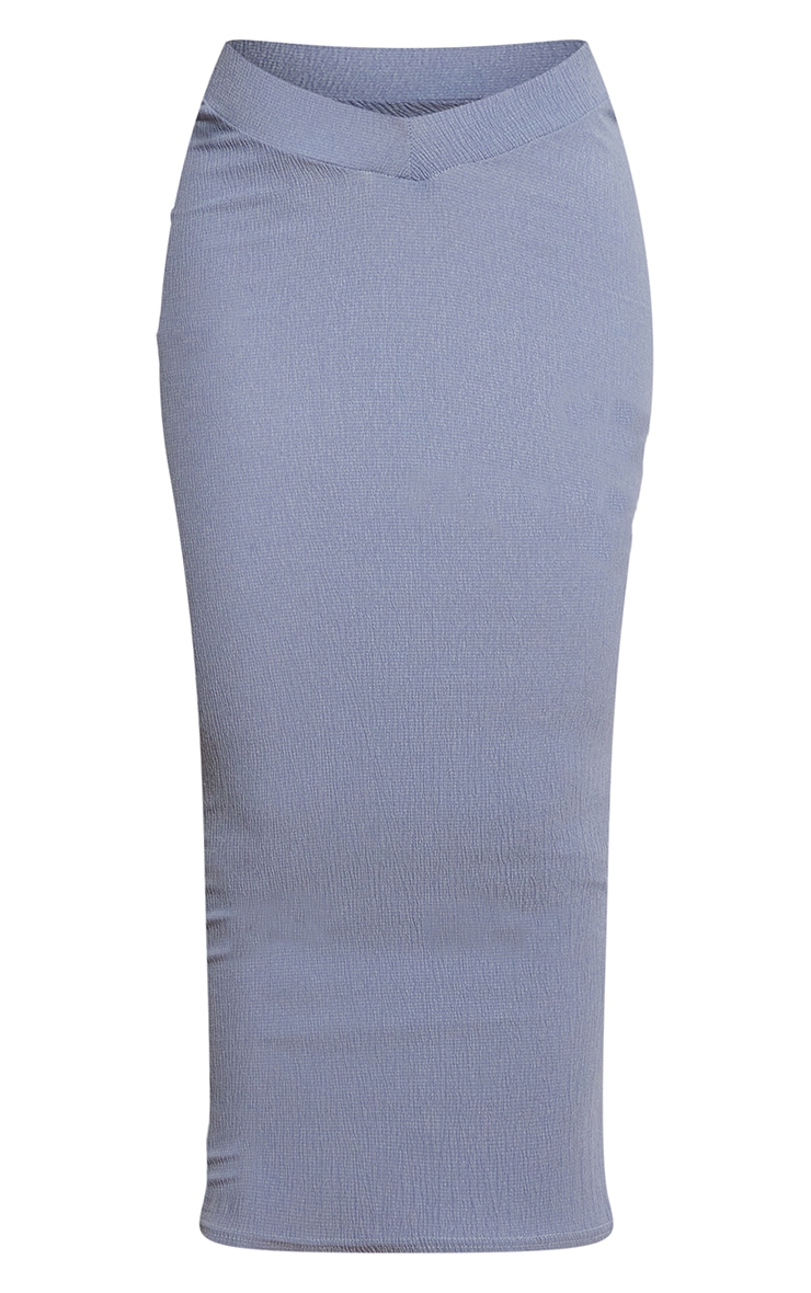 Dusty Blue Textured Rib V Waist Midaxi Skirt image 5