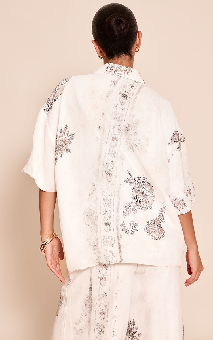  Cream Paisley Print Woven Boxy Short Sleeve Shirt image 2