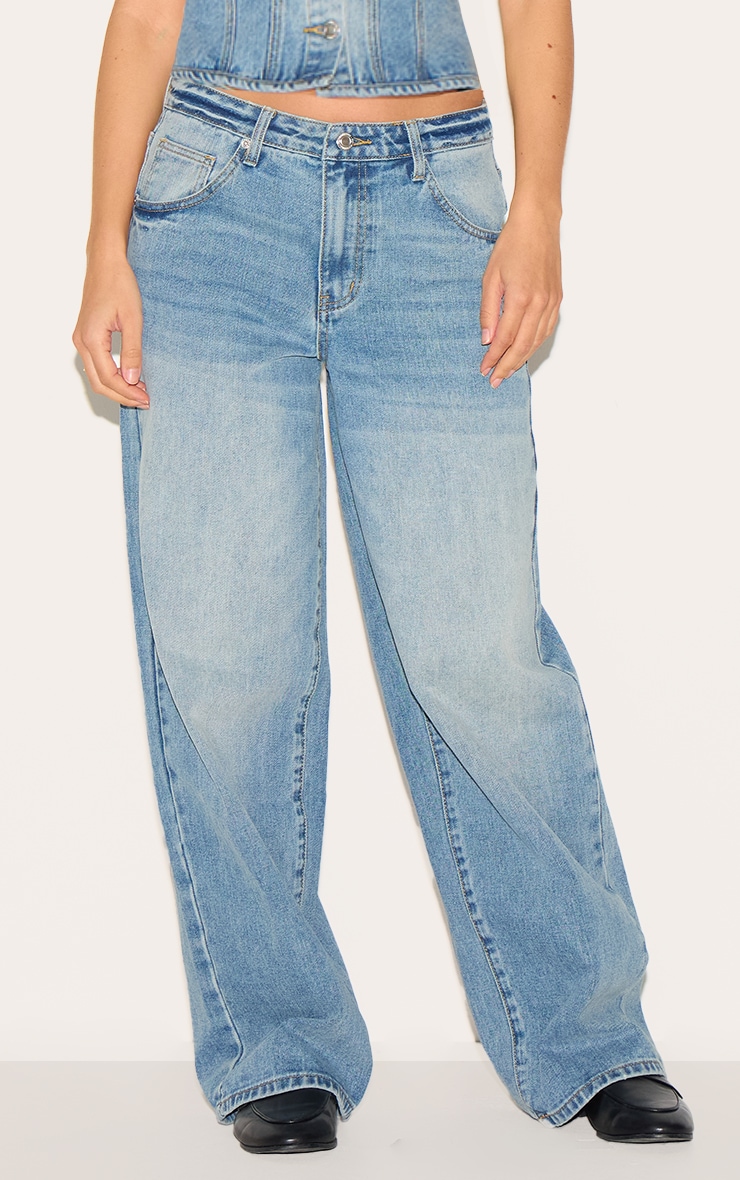 Mid Blue Wash Low Rise Wide Leg Jeans image 2