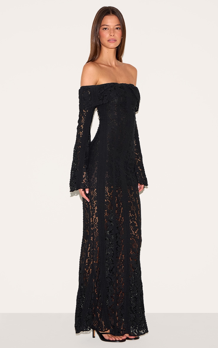 Black Lace Fold Over Bandeau Maxi Dress image 3
