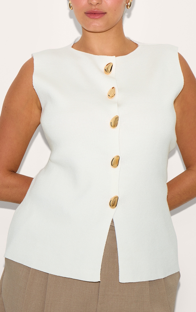 Plus Cream Compact Knit Button Up Waistcoat image 4