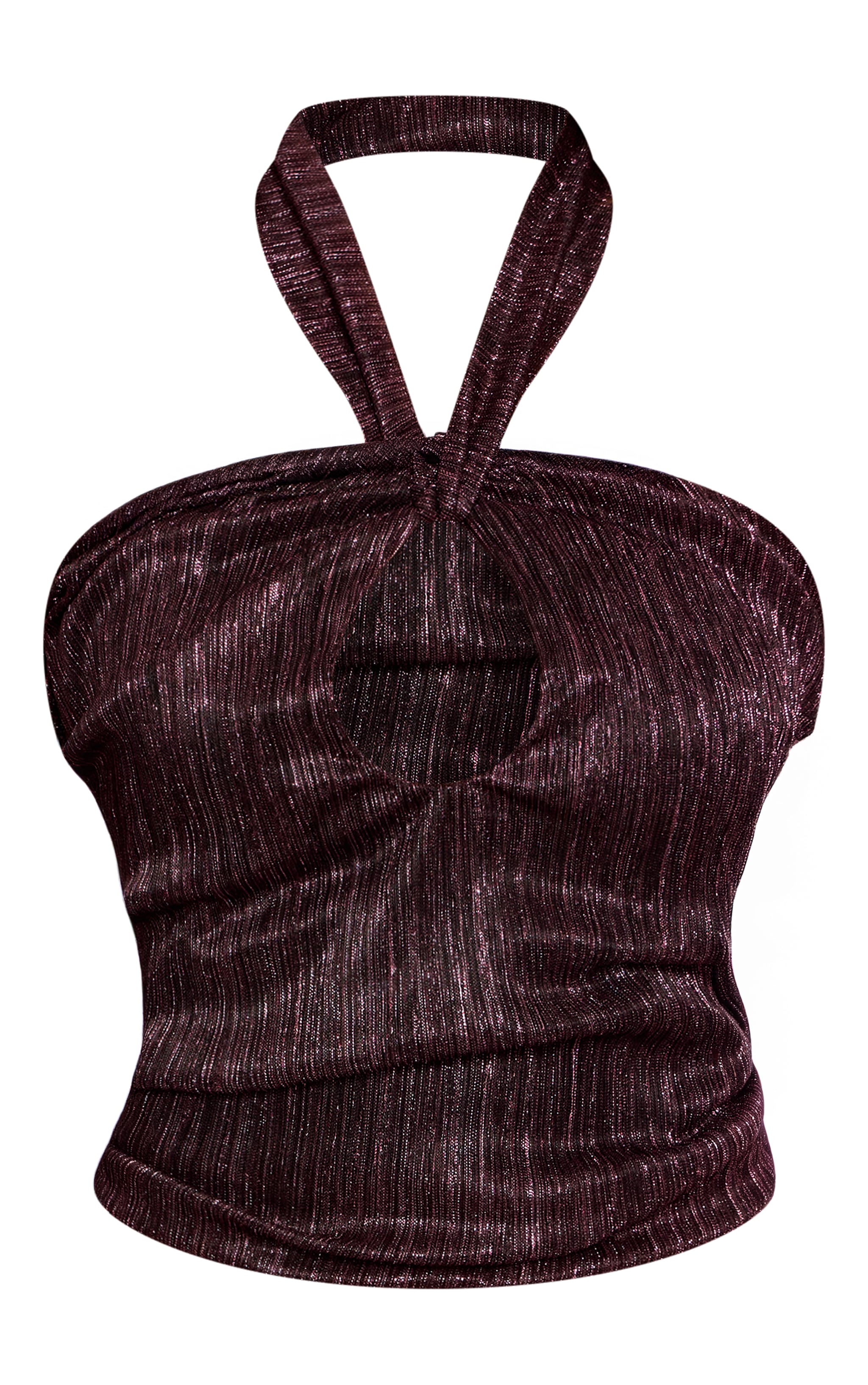 Plum Glitter Textured Twist Neck Top image 5