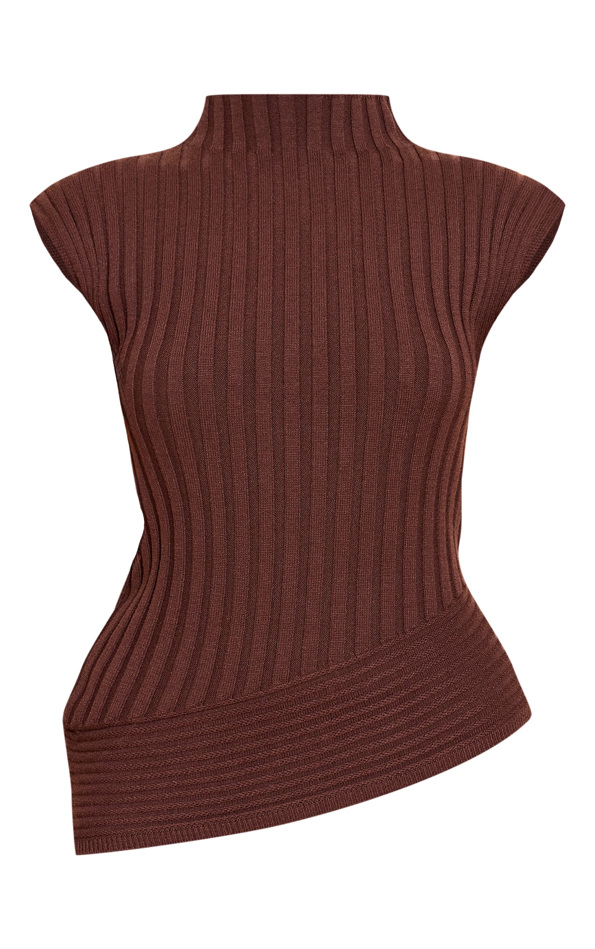 Top asymétrique en maille tricot chocolat à col montant image 5