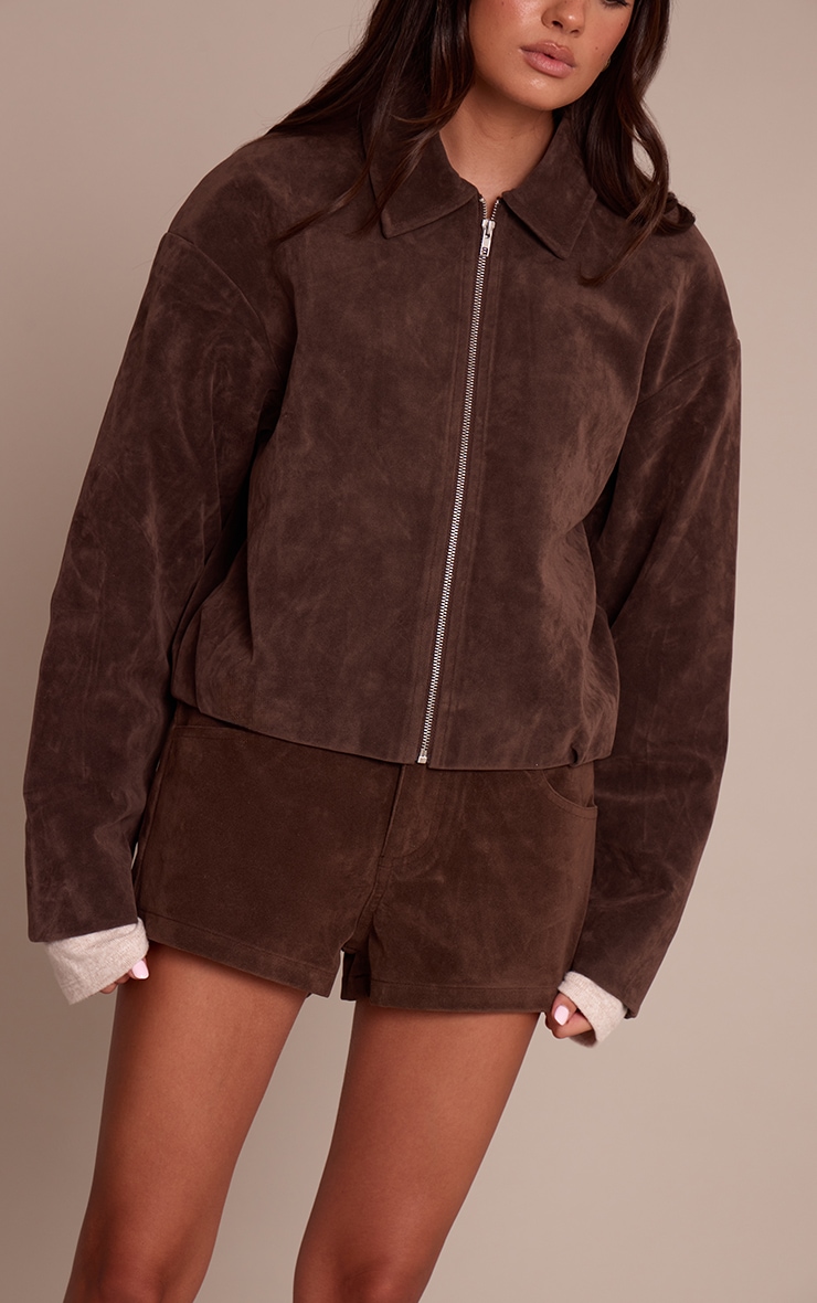 Dark Brown Suede Tailored Shorts image 2