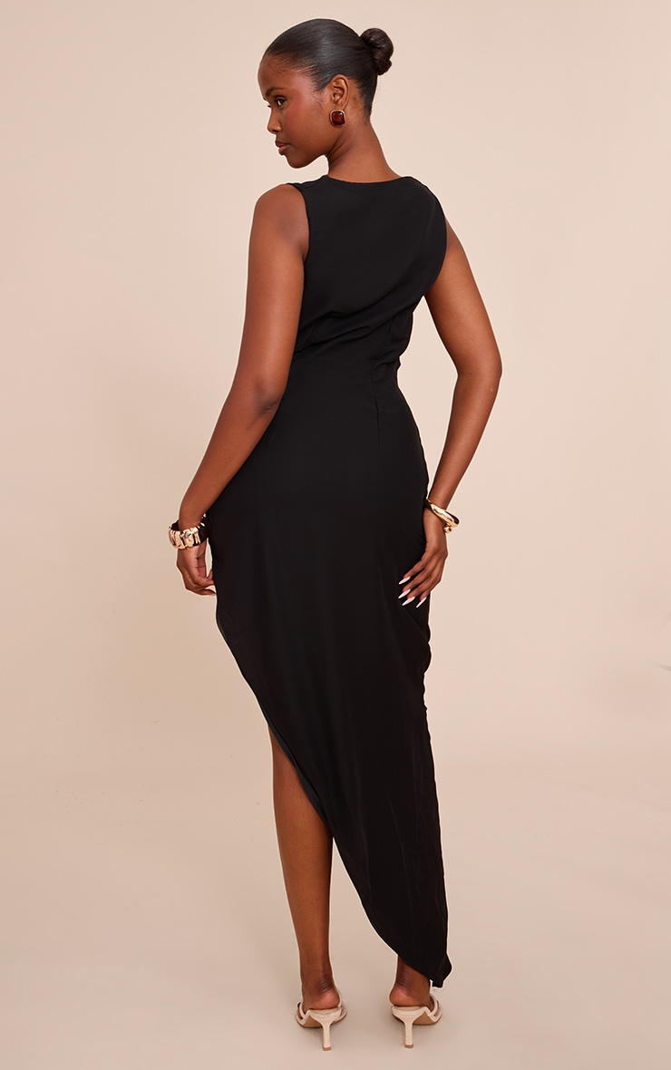 Black Chiffon Cowl Ruched Midi Dress image 2