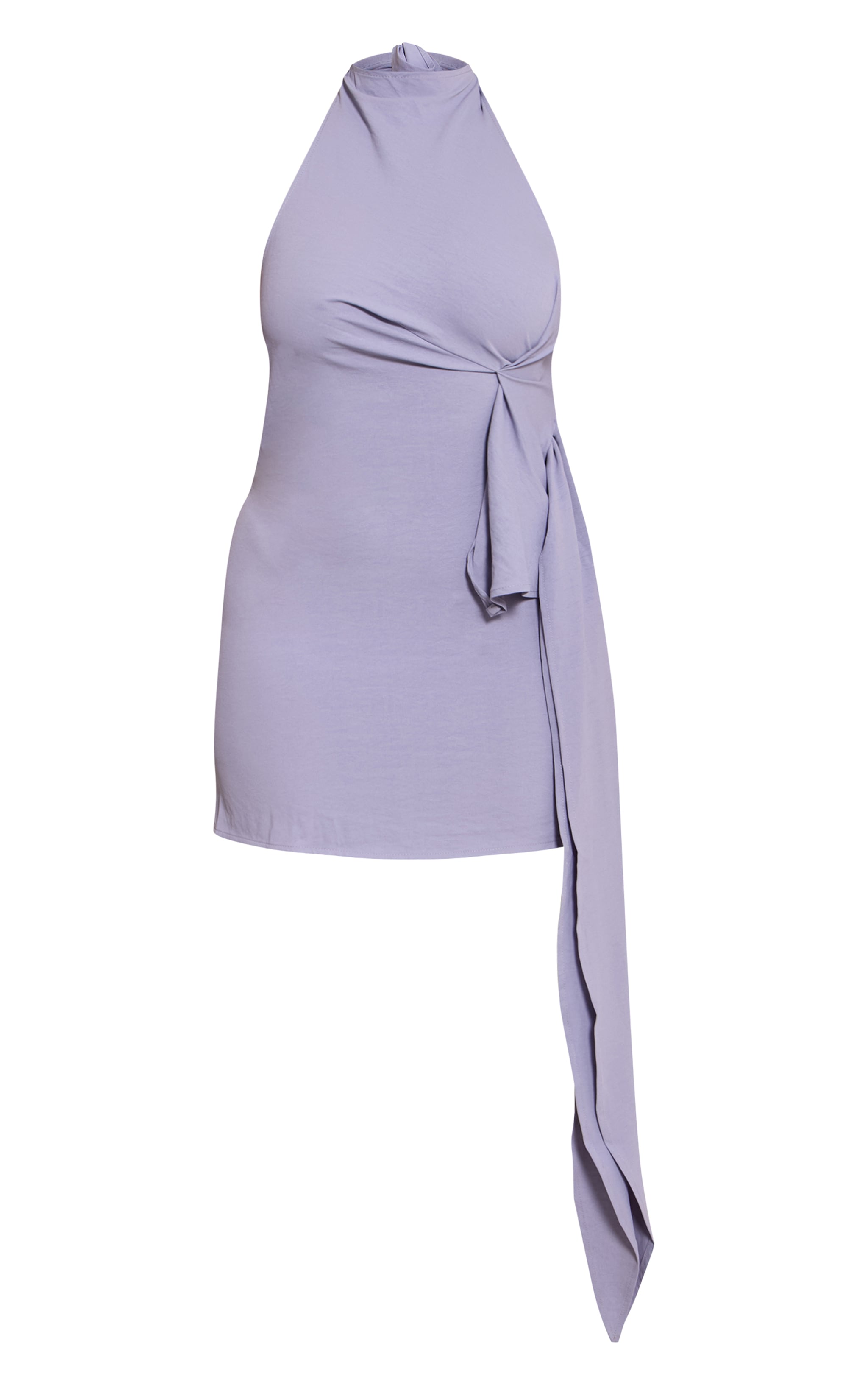 Shape Blue Hammered Satin High Neck Side Drape Mini Dress image 5