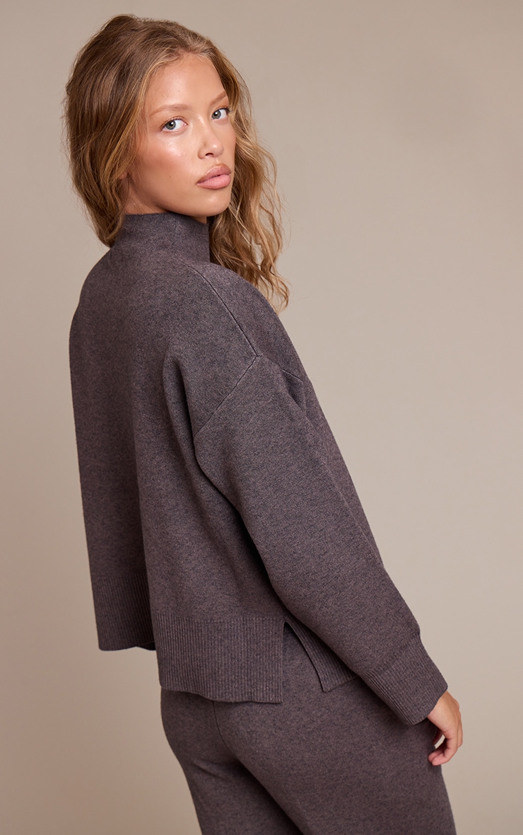 Charcoal Seam Detail Oversized Knitted Jumper image 2