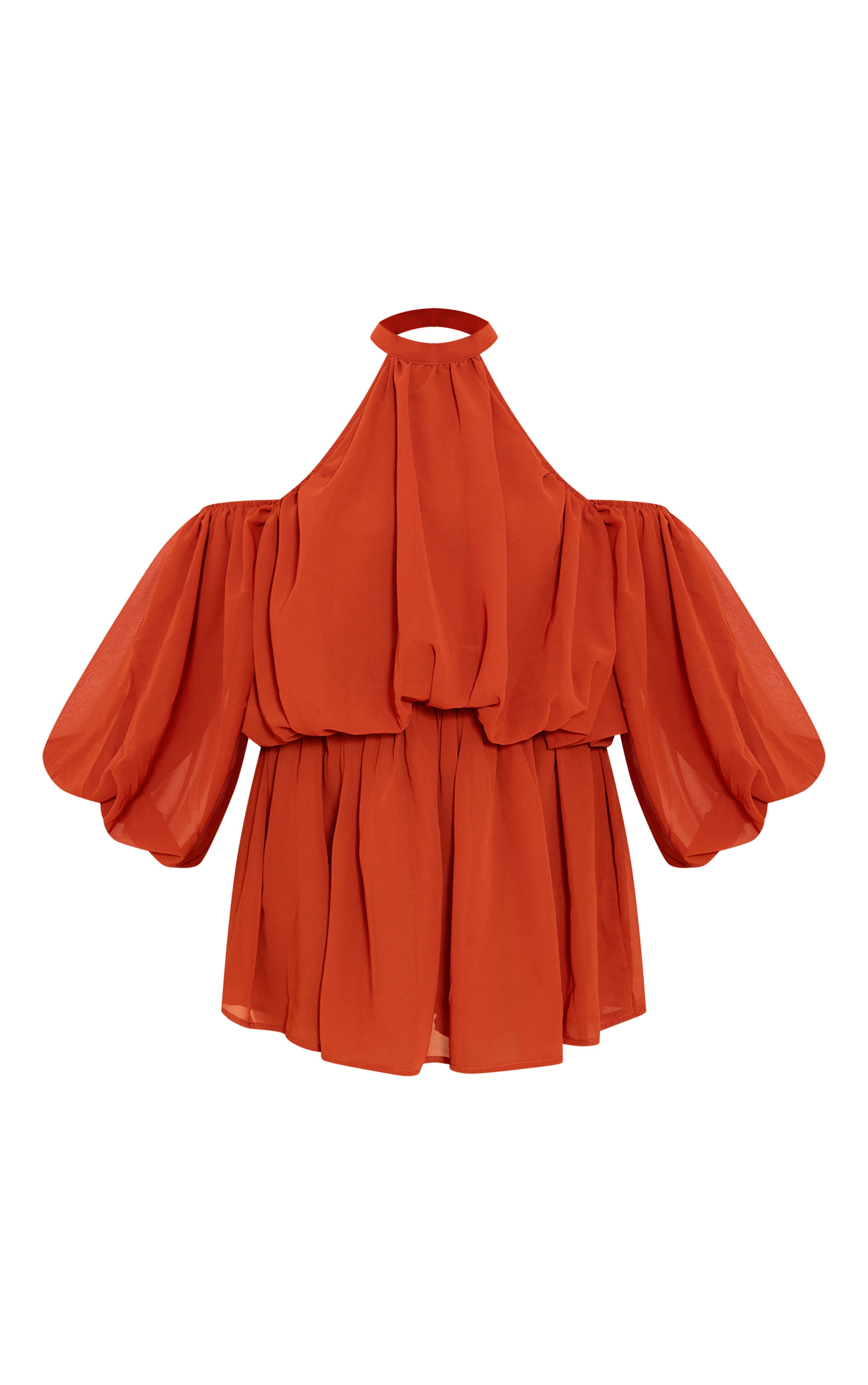 Rust Chiffon Ruffle Off Shoulder Romper image 5