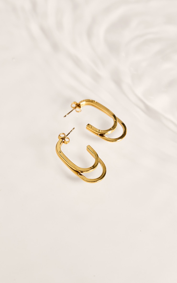 Gold Water Resistant Double Layered Hoop Earrings image 3