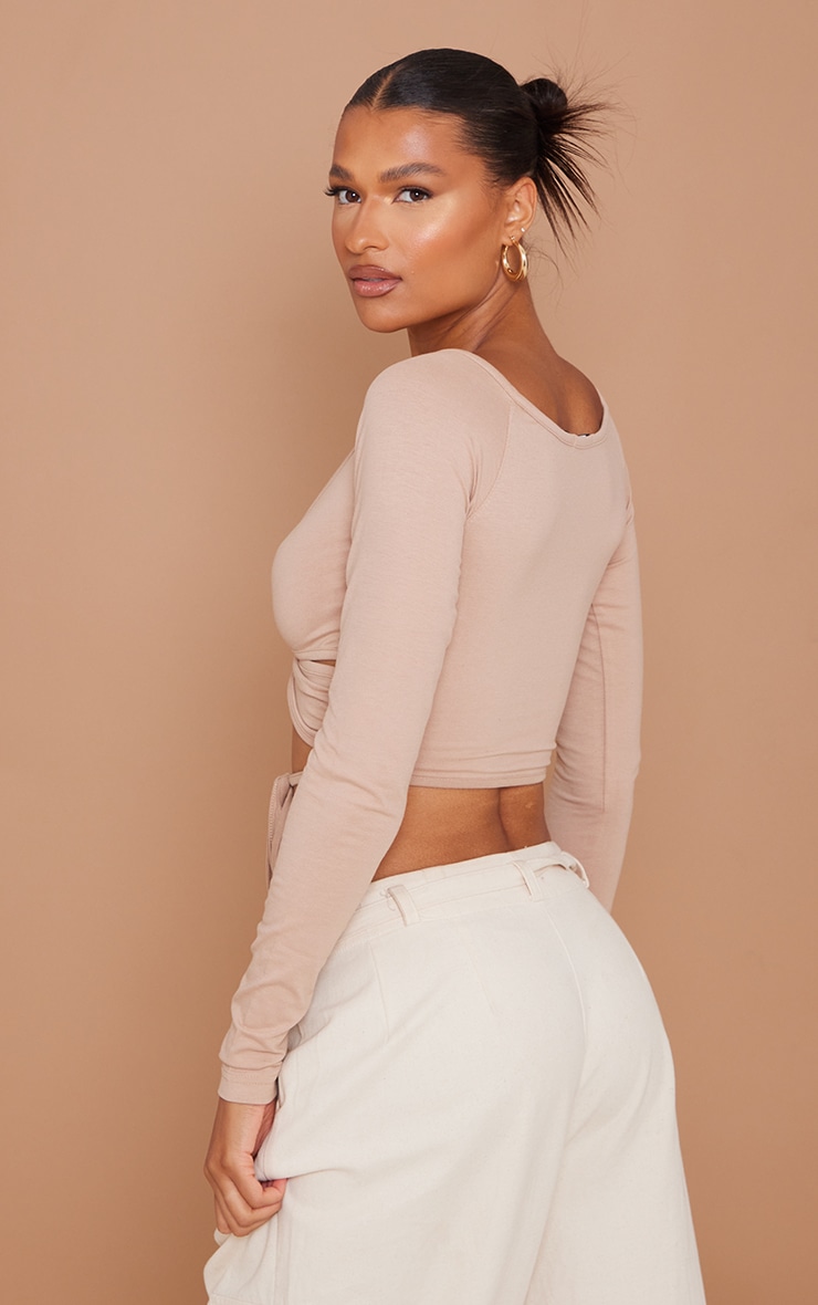 Stone Cut Out Tie Long Sleeve Crop Top image 2