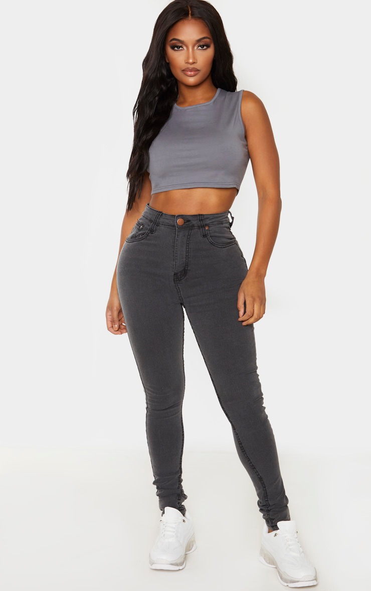 Shape - Jean skinny gris anthracite super stretch à taille haute