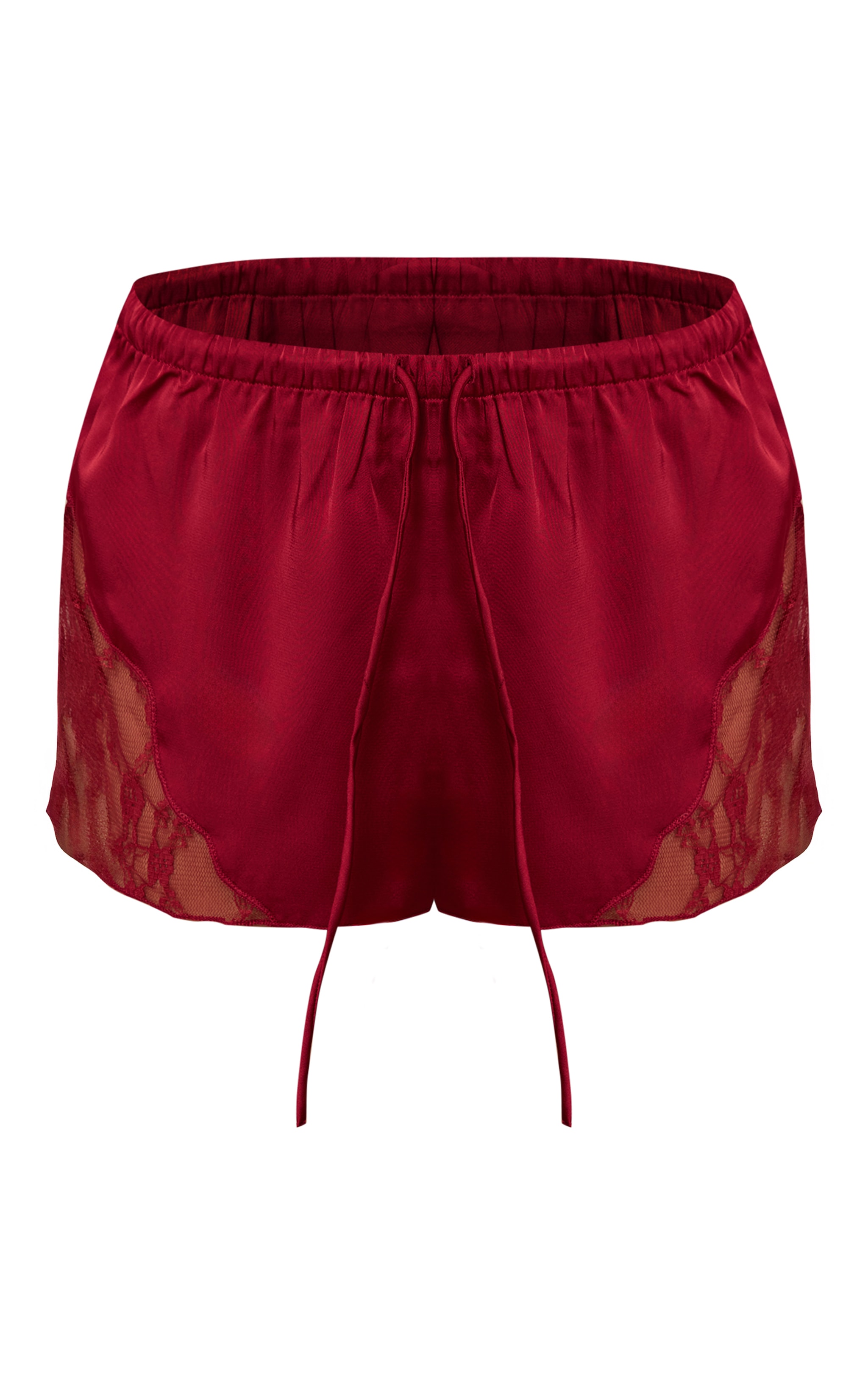 Short satiné rouge vin à cordons ajustables et parties en dentelle image 6