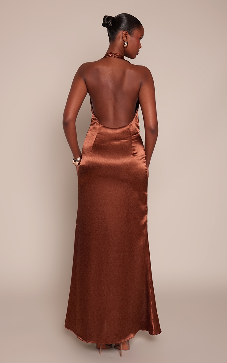 Chocolate Cowl Neck Satin Maxi Dress image 2