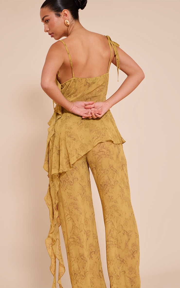 Chartreuse Abstract Print Chiffon Straight Leg Pant image 3