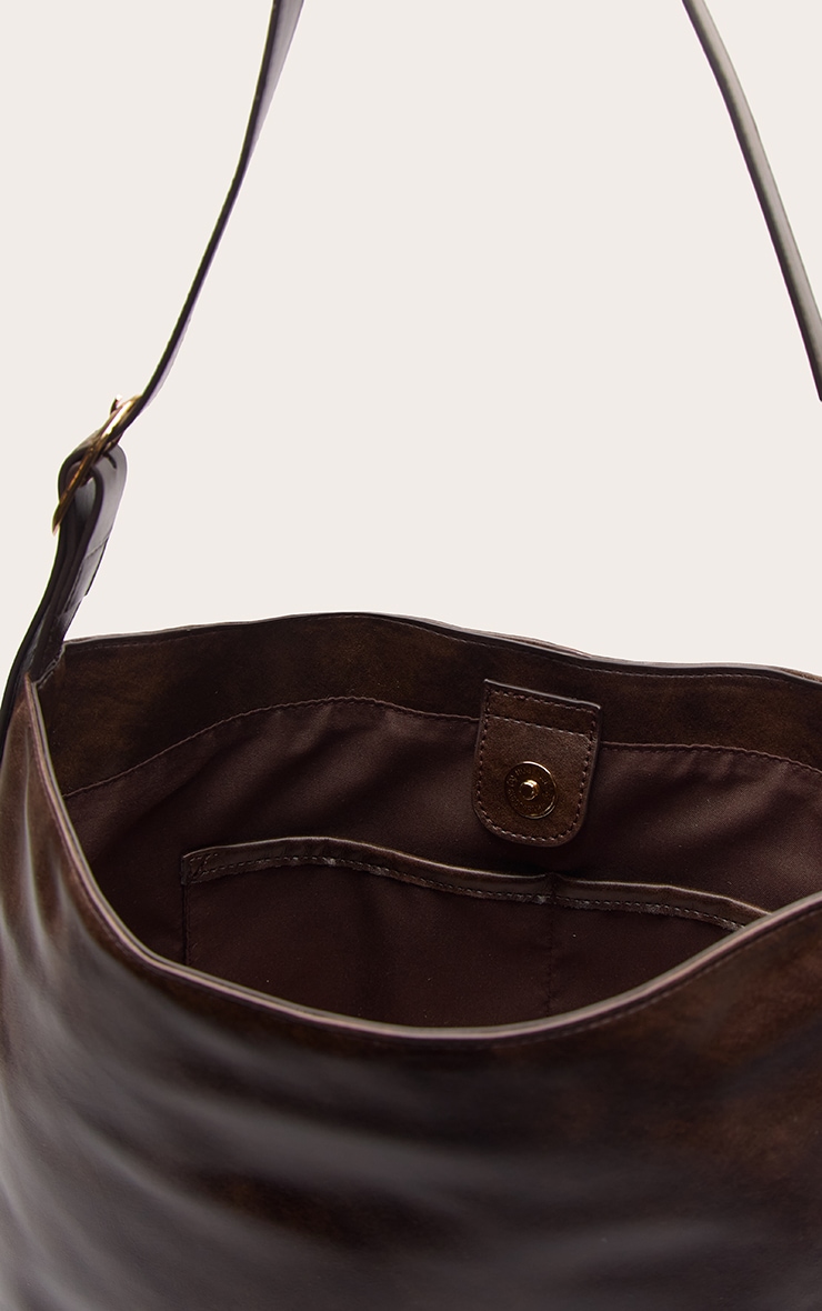 Brown Burnish PU Buckle Strap Tote Bag image 5