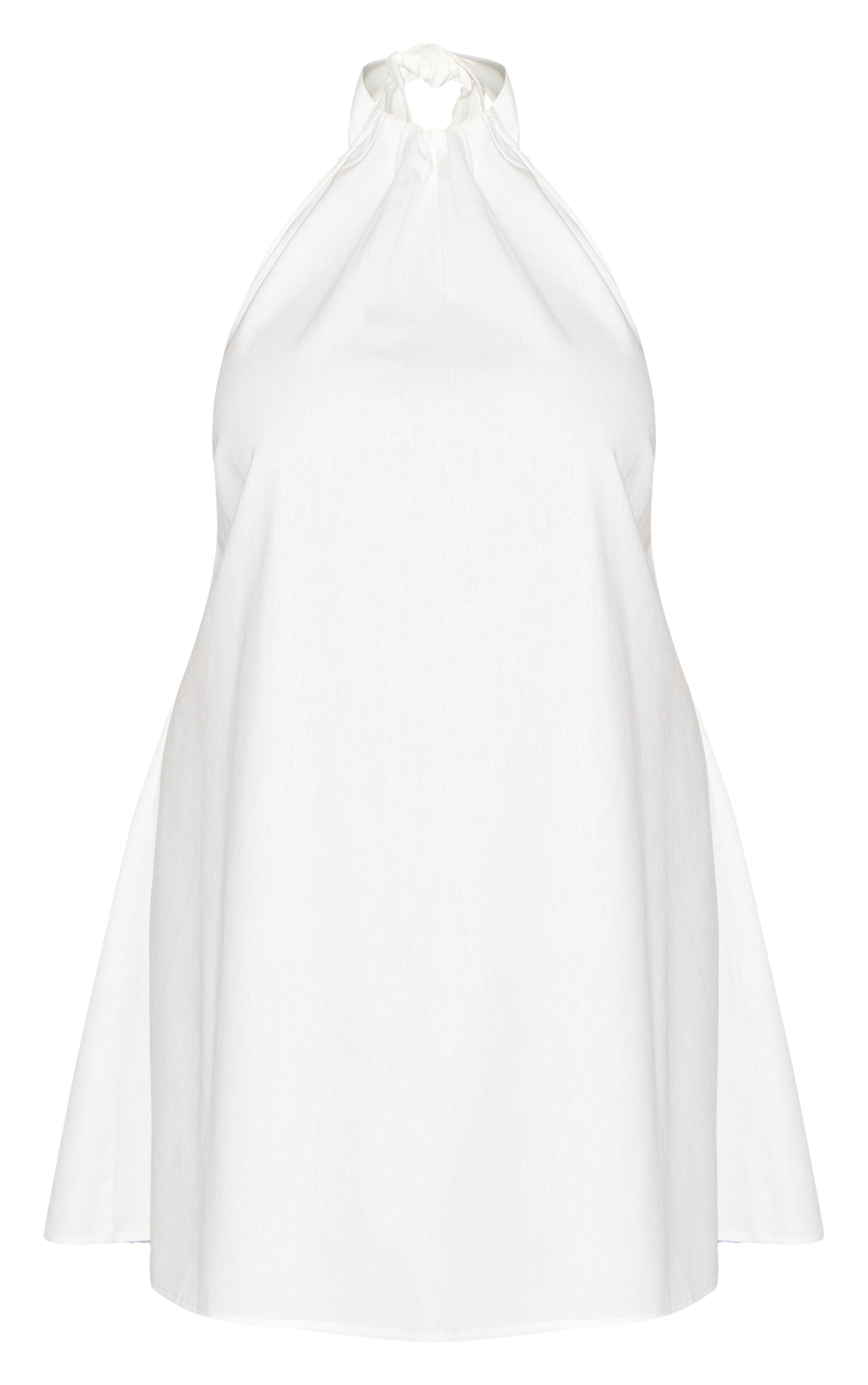 Plus White Linen-Blend Ruched Halterneck Shift Dress image 5